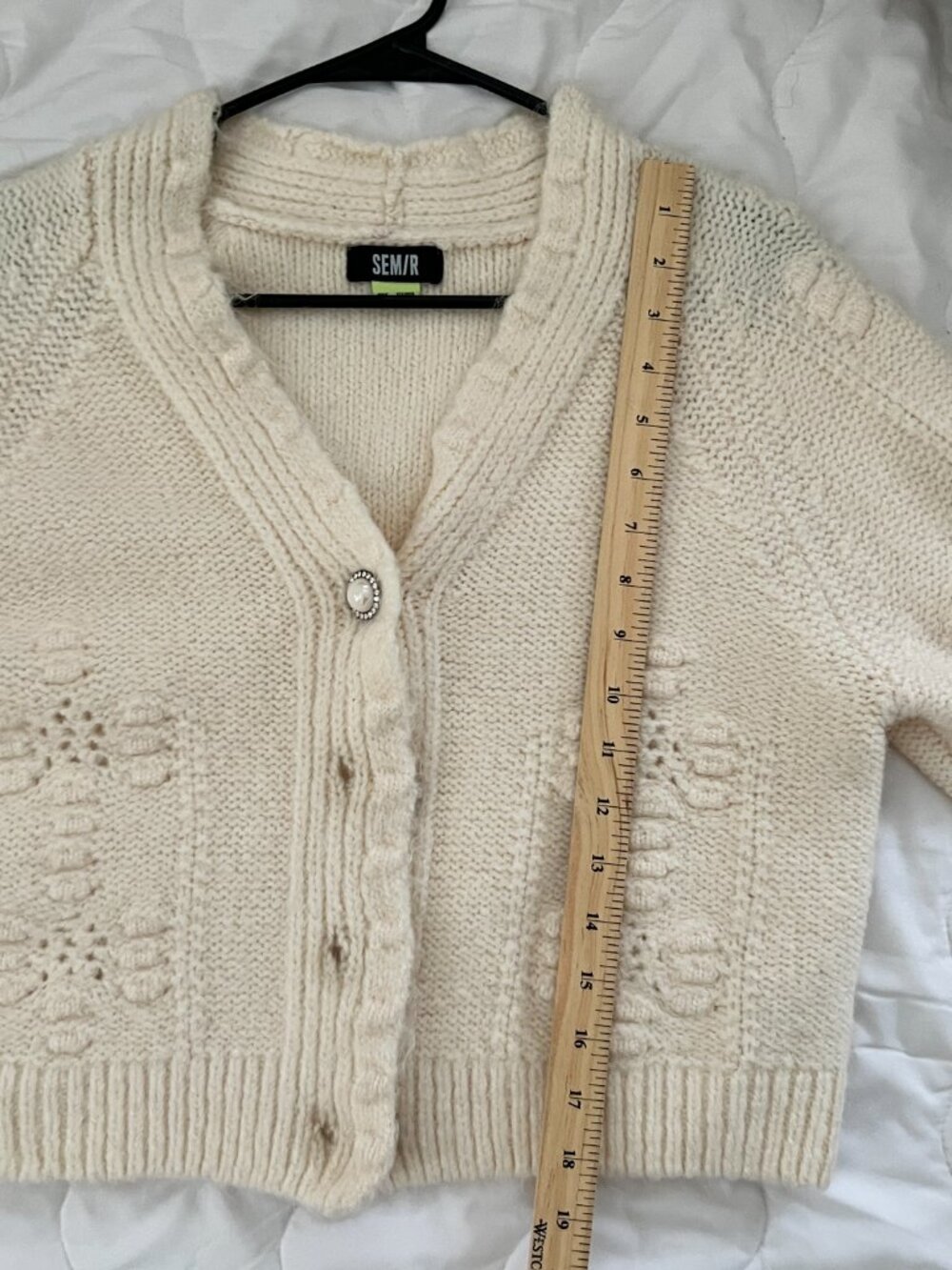 SEMIR Women Thick Knitted Sweater Cardigan, White, Size S - Picture 6 of 6